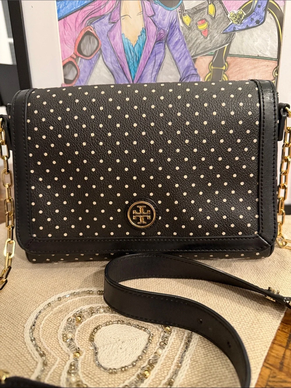 Tory Burch Kerrington Crossbody Viva Dot Bag with Gold Detailing